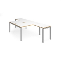 Adapt back to back desks 1400mm x 1600mm with 800mm return desks - silver frame and white top with oak edge