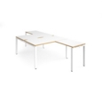 Adapt back to back desks 1400mm x 1600mm with 800mm return desks - white frame and white top with oak edge