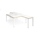 Adapt back to back desks 1400mm x 1600mm with 800mm return desks - white frame and white top with oak edge