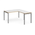 Adapt desk 1400mm x 800mm with 800mm return desk - silver frame and white top with oak edge