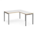 Adapt desk 1400mm x 800mm with 800mm return desk - silver frame and white top with oak edge