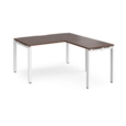 Adapt desk 1400mm x 800mm with 800mm return desk - white frame and walnut top