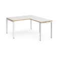 Adapt desk 1400mm x 800mm with 800mm return desk - white frame and white top with oak edge
