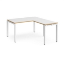 Adapt desk 1400mm x 800mm with 800mm return desk - white frame and white top with oak edge