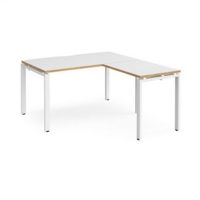Adapt desk 1400mm x 800mm with 800mm return desk - white frame and white top with oak edge