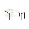 Adapt back to back desks 1600mm x 1600mm with 800mm return desks - black frame and white top with oak edge