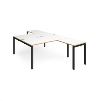 Adapt back to back desks 1600mm x 1600mm with 800mm return desks - black frame and white top with oak edge