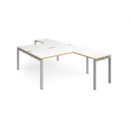 Adapt back to back desks 1600mm x 1600mm with 800mm return desks - silver frame and white top with oak edge