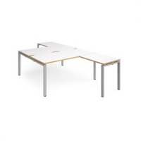 Adapt back to back desks 1600mm x 1600mm with 800mm return desks - silver frame and white top with oak edge