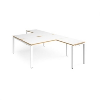 Adapt back to back desks 1600mm x 1600mm with 800mm return desks - white frame and white top with oak edge