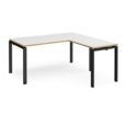 Adapt desk 1600mm x 800mm with 800mm return desk - black frame and white top with oak edge
