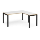 Adapt desk 1600mm x 800mm with 800mm return desk - black frame and white top with oak edge