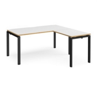 Adapt desk 1600mm x 800mm with 800mm return desk - black frame and white top with oak edge