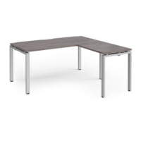 Adapt desk 1600mm x 800mm with 800mm return desk - silver frame and grey oak top