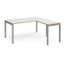 Adapt desk 1600mm x 800mm with 800mm return desk - silver frame and white top with oak edge