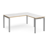 Adapt desk 1600mm x 800mm with 800mm return desk - silver frame and white top with oak edge