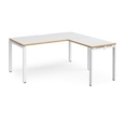 Adapt desk 1600mm x 800mm with 800mm return desk - white frame and white top with oak edge