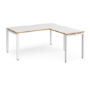 Adapt desk 1600mm x 800mm with 800mm return desk - white frame and white top with oak edge