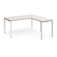 Adapt desk 1600mm x 800mm with 800mm return desk - white frame and white top with oak edge