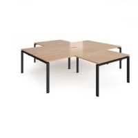 Adapt back to back 4 desk cluster 2800mm x 1600mm with 800mm return desks - black frame and beech top