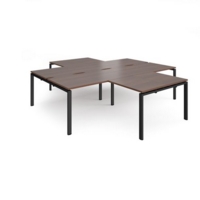 Adapt back to back 4 desk cluster 2800mm x 1600mm with 800mm return desks - black frame and walnut top