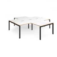Adapt back to back 4 desk cluster 2800mm x 1600mm with 800mm return desks - black frame and white top with oak edge