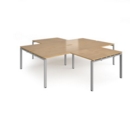 Adapt back to back 4 desk cluster 2800mm x 1600mm with 800mm return desks - silver frame and oak top
