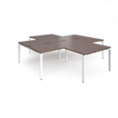 Adapt back to back 4 desk cluster 2800mm x 1600mm with 800mm return desks - white frame and walnut top
