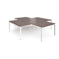 Adapt back to back 4 desk cluster 2800mm x 1600mm with 800mm return desks - white frame and walnut top