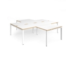 Adapt back to back 4 desk cluster 2800mm x 1600mm with 800mm return desks - white frame and white top with oak edge
