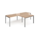 Adapt double straight desks 2800mm x 800mm with 800mm return desks - silver frame and beech top