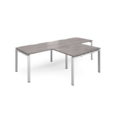 Adapt double straight desks 2800mm x 800mm with 800mm return desks - silver frame and grey oak top