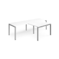 Adapt double straight desks 2800mm x 800mm with 800mm return desks - silver frame and white top