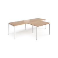 Adapt double straight desks 2800mm x 800mm with 800mm return desks - white frame and beech top
