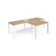 Adapt double straight desks 2800mm x 800mm with 800mm return desks - white frame and oak top