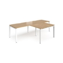Adapt double straight desks 2800mm x 800mm with 800mm return desks - white frame and oak top