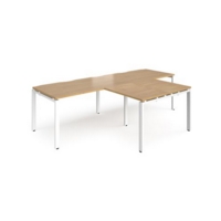 Adapt double straight desks 2800mm x 800mm with 800mm return desks - white frame and oak top