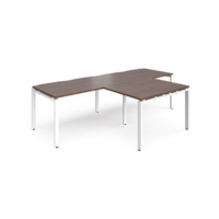 Adapt double straight desks 2800mm x 800mm with 800mm return desks - white frame and walnut top
