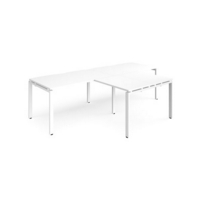 Adapt double straight desks 2800mm x 800mm with 800mm return desks - white frame and white top