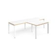 Adapt double straight desks 2800mm x 800mm with 800mm return desks - white frame and white top with oak edge