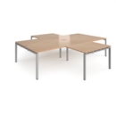 Adapt back to back 4 desk cluster 3200mm x 1600mm with 800mm return desks - silver frame and beech top