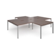 Adapt back to back 4 desk cluster 3200mm x 1600mm with 800mm return desks - silver frame and walnut top
