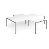 Adapt back to back 4 desk cluster 3200mm x 1600mm with 800mm return desks - silver frame and white top