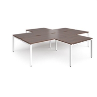 Adapt back to back 4 desk cluster 3200mm x 1600mm with 800mm return desks - white frame and walnut top