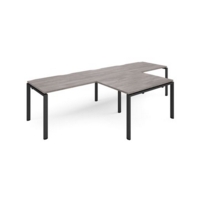 Adapt double straight desks 3200mm x 800mm with 800mm return desks - black frame and grey oak top