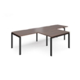 Adapt double straight desks 3200mm x 800mm with 800mm return desks - black frame and walnut top