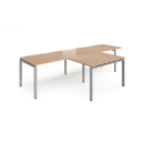 Adapt double straight desks 3200mm x 800mm with 800mm return desks - silver frame and beech top