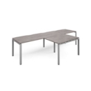 Adapt double straight desks 3200mm x 800mm with 800mm return desks - silver frame and grey oak top