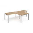 Adapt double straight desks 3200mm x 800mm with 800mm return desks - silver frame and oak top