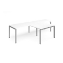 Adapt double straight desks 3200mm x 800mm with 800mm return desks - silver frame and white top